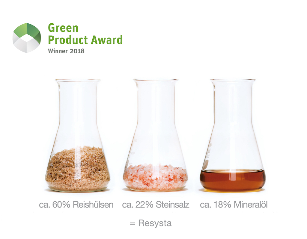 Resysta raw materials: 60% rice husk, 22% rock salt, and 18% mineral oil